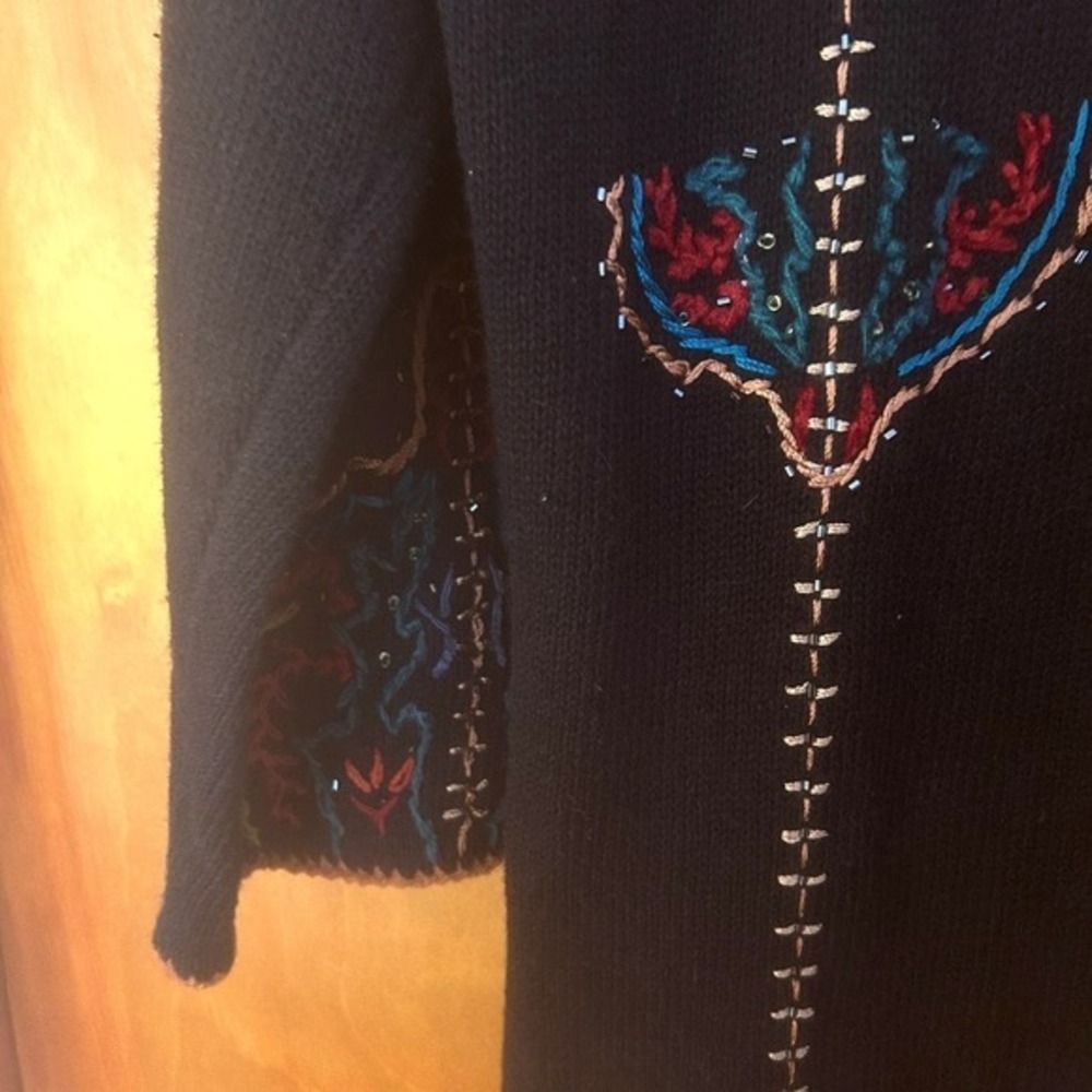 Coldwater Creek Cardigan Duster XL Black Embroidered Beaded Artsy Boho Eclectic - Picture 3 of 9